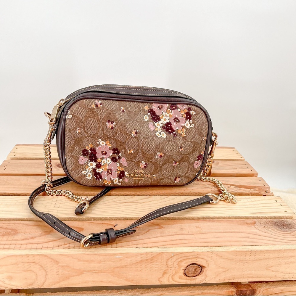 COACH 31433 ISLA CHAIN CROSSBODY SIGNATURE CANVAS FLORAL FLOCKING
